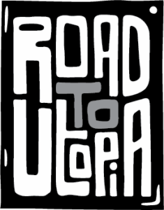 Road to Utopia logo – inverted monochrome design; same soft, curvy aesthetic with no sharp edges or straight lines.